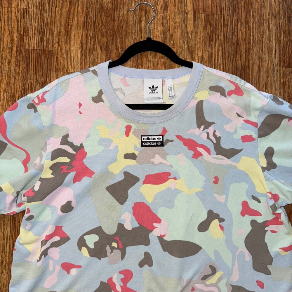 Adidas Originals T-Shirt Pastel Camo Women's Large Multicolor Crew Neck - Picture 2 of 10